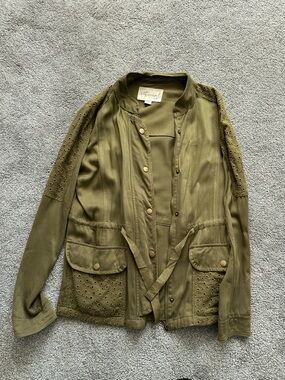 Olive Eyelet Utility Jacket - Women's